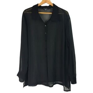American Angel II Black Sheer Button Up Long Sleeve Blouse Top Plus Size 2X